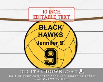 10" Water Polo Ball With Editable Team Name Player Names and Numbers Banner DIY Template Printable