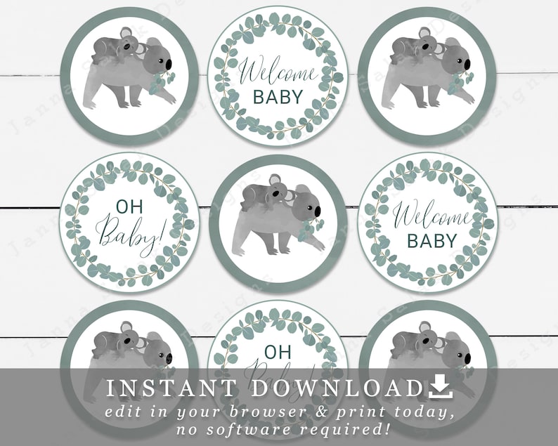 Koala Baby Shower Cupcake Toppers Template 2.5 DIY Etsy