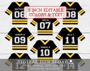 3" Hockey Jersey Tags With Editable Names Numbers and Colors DIY Template