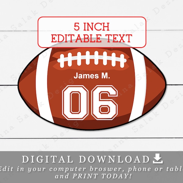 5" Football Tags With Editable Names and Numbers DIY Template