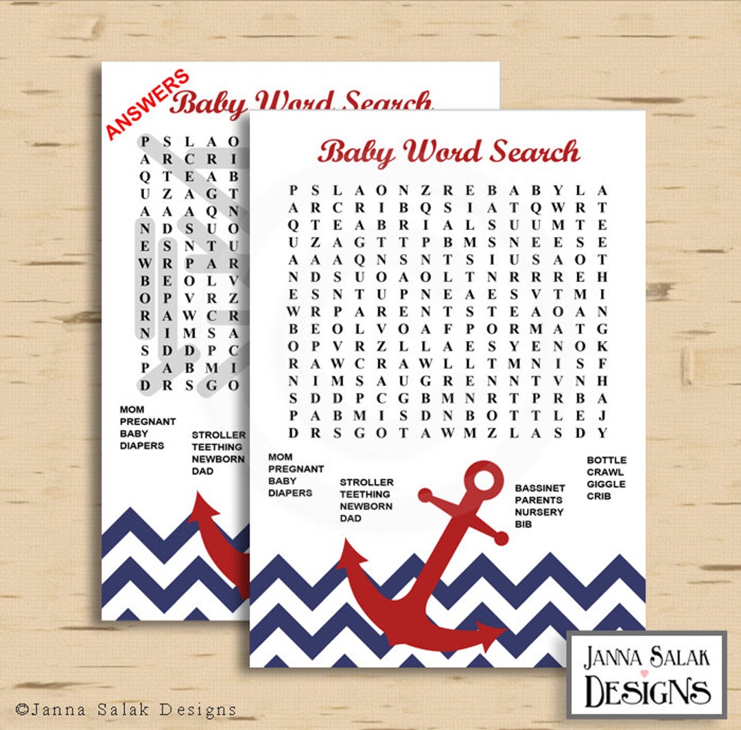 Nautical Anchor Chevron Waves Baby Shower Game Word Search INSTANT DOWNLOAD  Printable - Etsy, image size:1080x1063