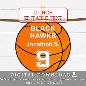10&quot; Basketball With Editable Team Name Player Names and Numbers Banner DIY Template Printable