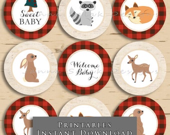 Woodland Creatures Cupcake Toppers Bûcheron Plaid Baby Shower Party DIY Imprimable TÉLÉCHARGEMENT INSTANTANÉ WC001