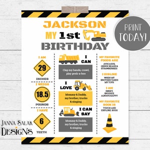 Construction Milestone Birthday Poster, EDITABLE TEMPLATE DIY Truck First Birthday Sign, 1st Birthday Poster CN02