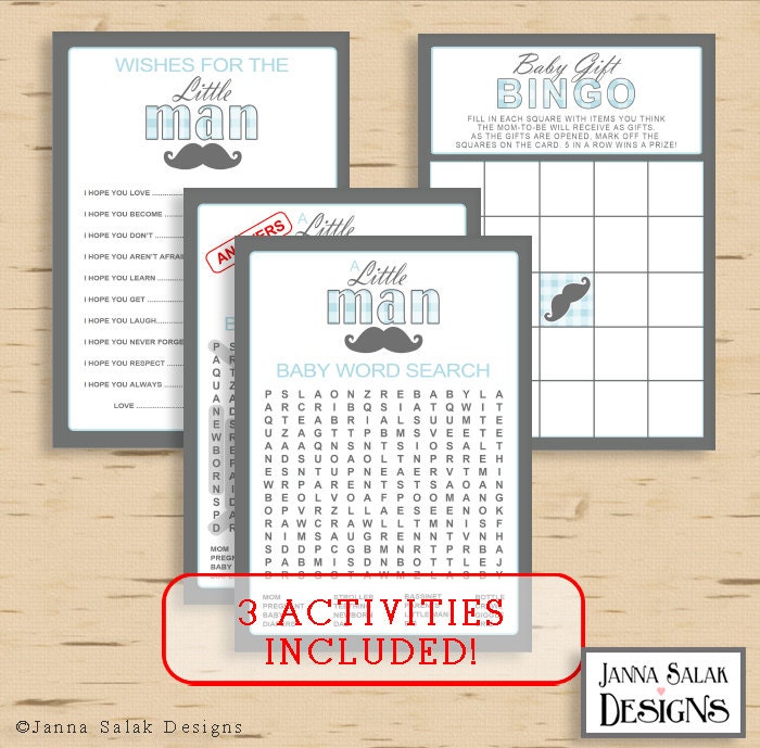 Little Man Baby Shower PRINTABLE Party Package Blue and Grey | Etsy