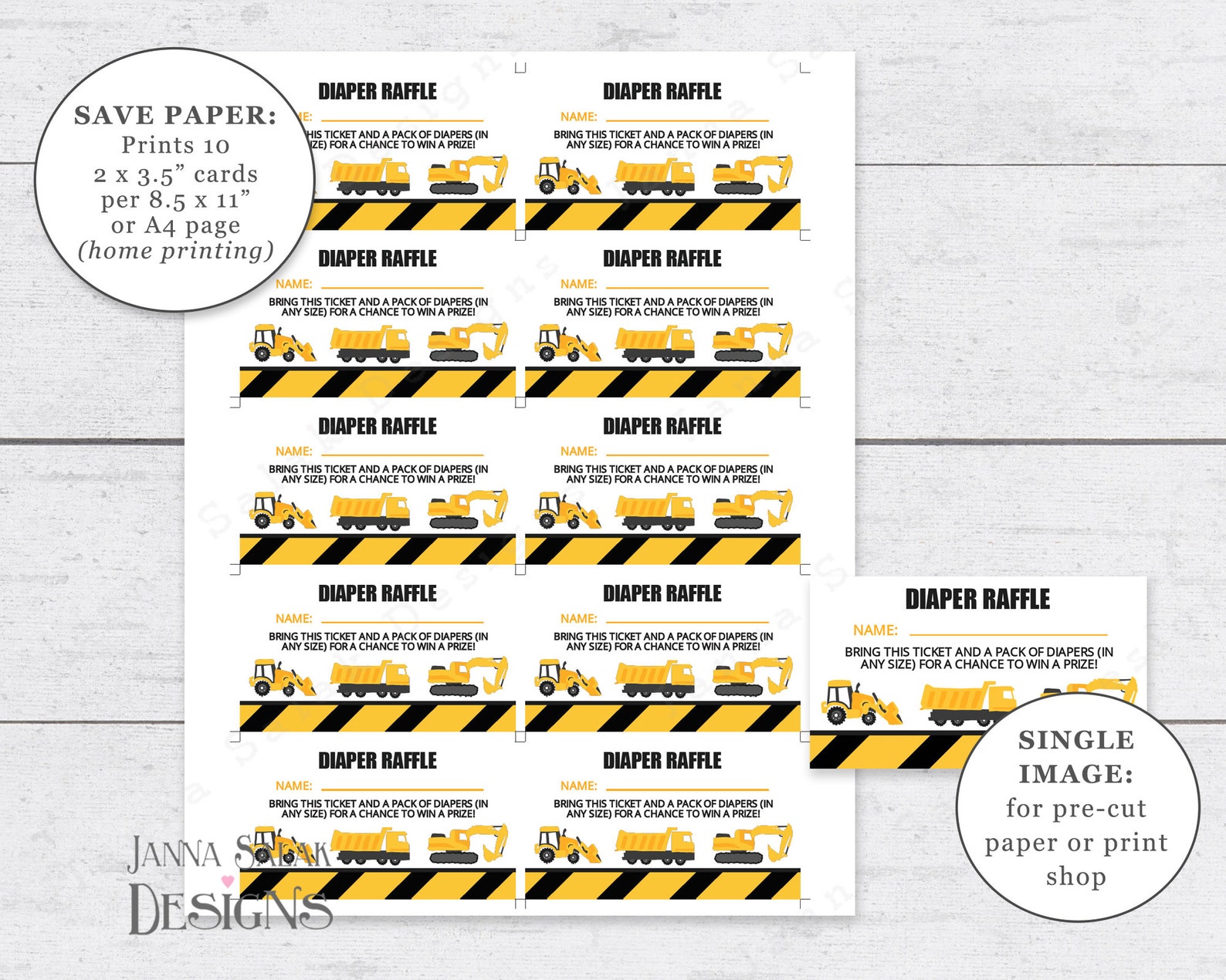 Construction Raffle Tickets Construction Diaper Raffle Tickets INSTANT DOWNLOAD Printable Under ...