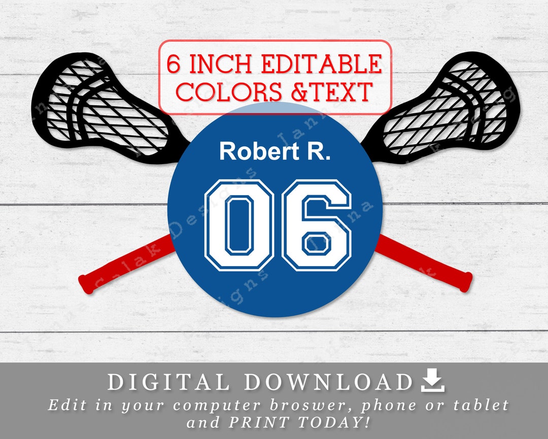 6 Lacrosse Tags With Editable Names Numbers and Color DIY Template