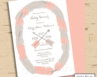 Printable Boho Baby Shower Invitation 5x7 Feather and Arrow Baby Girl Invite Diy INSTANT DOWNLOAD You Edit PDF