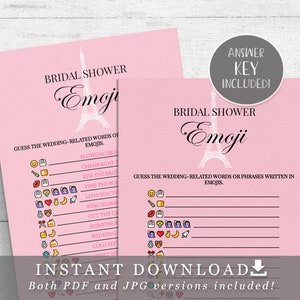 Paris Bridal Shower Emoji Game Printable - Pink and Black Pictionary DIY INSTANT DOWNLOAD Pdf PA02