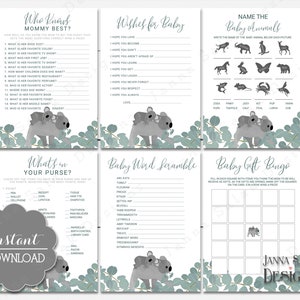 Koala Baby Shower Games: 6 Printable Activities (PDF & JPG)