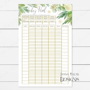 Baby Shower imprimible Baby Pool Game Gold Snowflake Greenery Predicciones de nacimiento 11" x 17" y 24" x 36" Póster DESCARGA INSTANTÁNEA