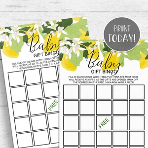 Lemon Baby Gift Bingo Game Printable Baby Shower Games - INSTANT DOWNLOAD LM01