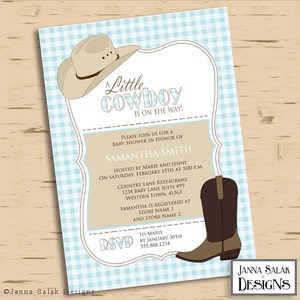 Little Cowboy Baby Shower Invitation Printable Editable Blue and Brown INSTANT DOWNLOAD Diy You Edit PDF CB001