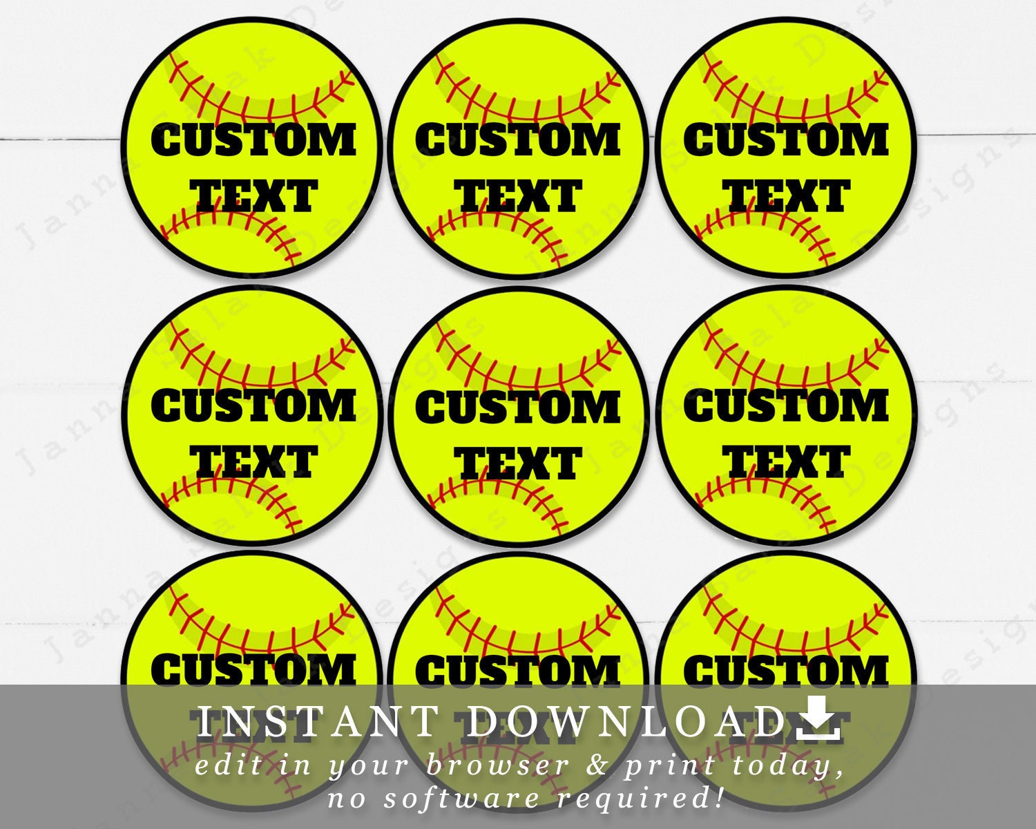 25 softball printable cupcake toppers tags with etsy