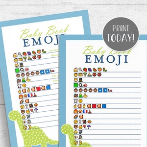 Dinosaurier Baby Buch Emoji Pictionary Game Printable - Baby Shower Dino Blau und Grün INSTANT DOWNLOAD DM01