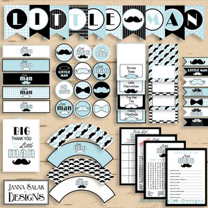 Little Man Baby Shower PRINTABLE Party Package Blue and Black Diy ...