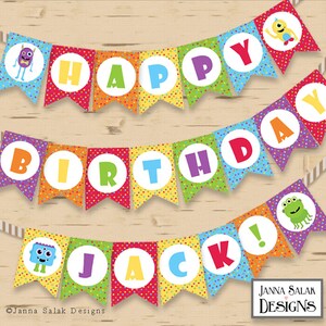 Printable Monster Birthday Party Banner Happy Birthday Plus Letters A-Z 7x5" Flag DIY INSTANT DOWNLOAD Pdf MON01