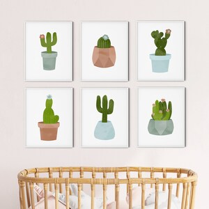 Kaktus Druck 6er Set Aquarell Bunte Botanische Kakteen Druckbares Poster Blau Grün Südwesten Kinderzimmer Wandkunst