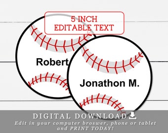 5" Baseball Tags With Editable Names DIY Template Printable
