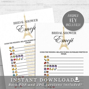 Paris Bridal Shower Emoji Game Printable - White, Gold and Black Pictionary DIY INSTANT DOWNLOAD Pdf PA01