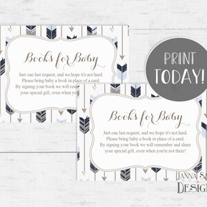 Tribal Arrow Baby Shower Books for Baby Insert Boy Blue Gray INSTANT DOWNLOAD Printable Diy PDF TR006