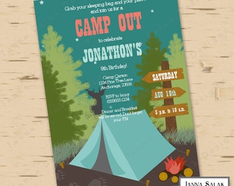 Camping Birthday Party Invitation Camp Out Sleepover Editable Printable 5x7 Invite Diy INSTANT DOWNLOAD You Edit PDF