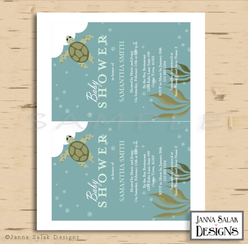 Printable Ocean Theme Baby Shower Invitation Sea Turtle Blue Etsy