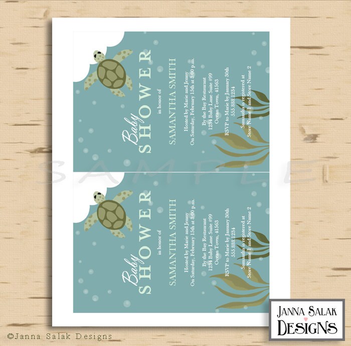 Printable Ocean Theme Baby Shower Invitation Sea Turtle Blue Etsy