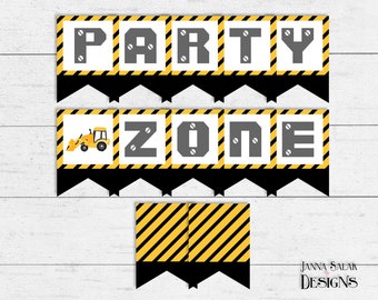 Construction Party Zone Birthday or Baby Shower Banner DIY Printable INSTANT DOWNLOAD Pdf CN01 CN02