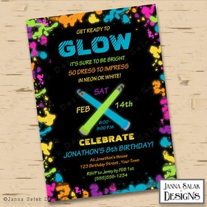 Glow Party Birthday Invitation Boy Neon 5x7 Invite Diy INSTANT DOWNLOAD You Edit with Adobe Reader PDF