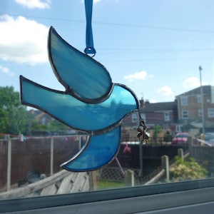 Stained glass blue bird suncatcher