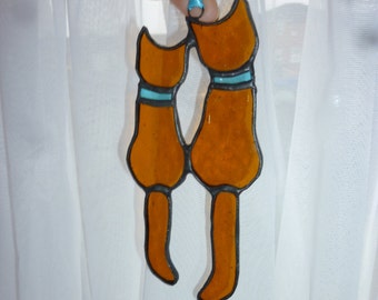 Brown Tabby Pair Cat Stained Glass Suncatcher