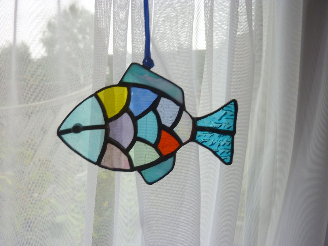 Stained glass fish suncatcher.Fish ornament. Etsy