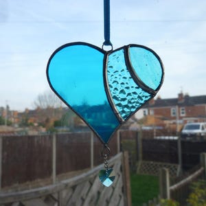 Blue heart suncatcher,Stained glass heart.