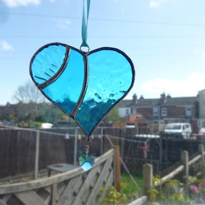 Blue heart suncatcher,Stained glass heart.