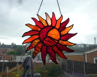 Stained glass Sun Suncatcher. Sun ornament.(A)