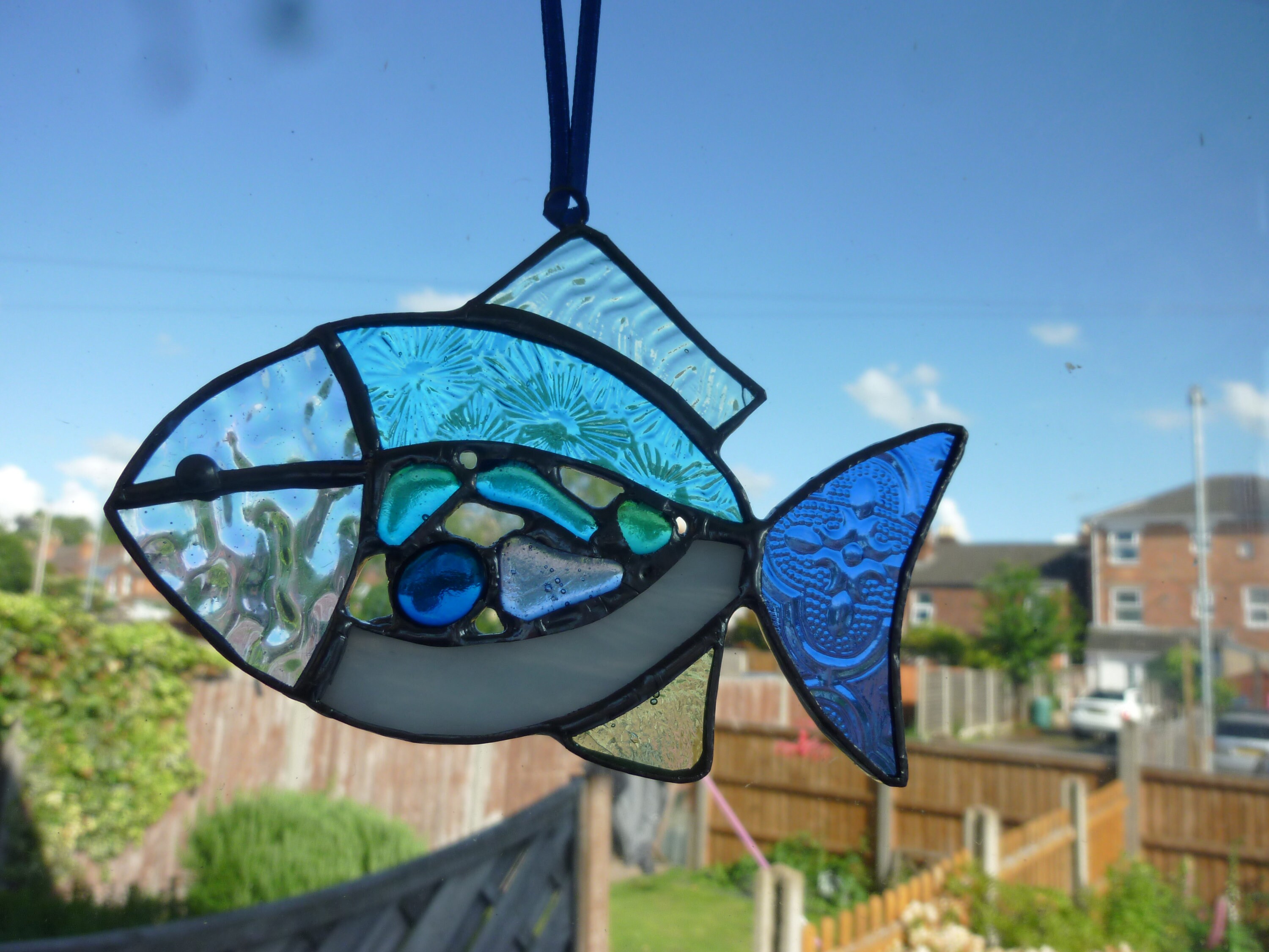 Stained glass fish suncatcher. Fish ornamentblue fish.cute Etsy