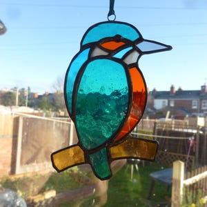 Stained glass Kingfisher suncatcher,Bird suncatcher,カワセミ，翡翠 image 1