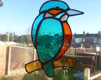 Stained glass Kingfisher suncatcher,Bird suncatcher,カワセミ，翡翠