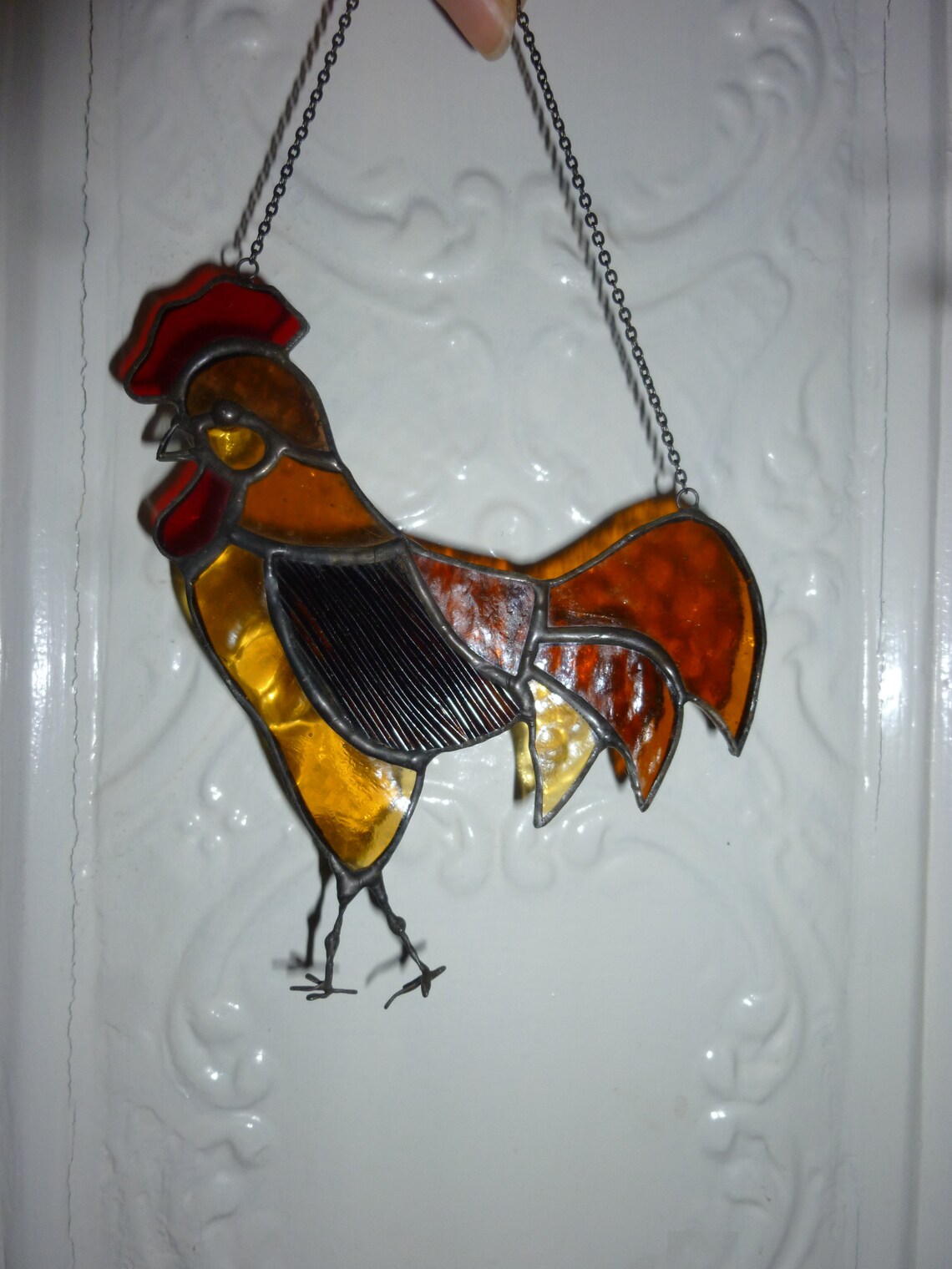 Stained Glass Rooster Suncatcher.brown Chicken. Etsy