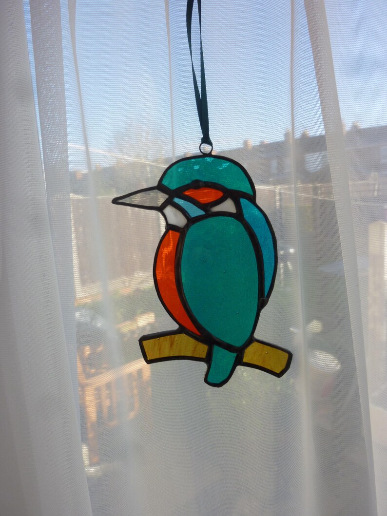 Stained glass Kingfisher suncatcher,Bird suncatcher,カワセミ，翡翠 image 10