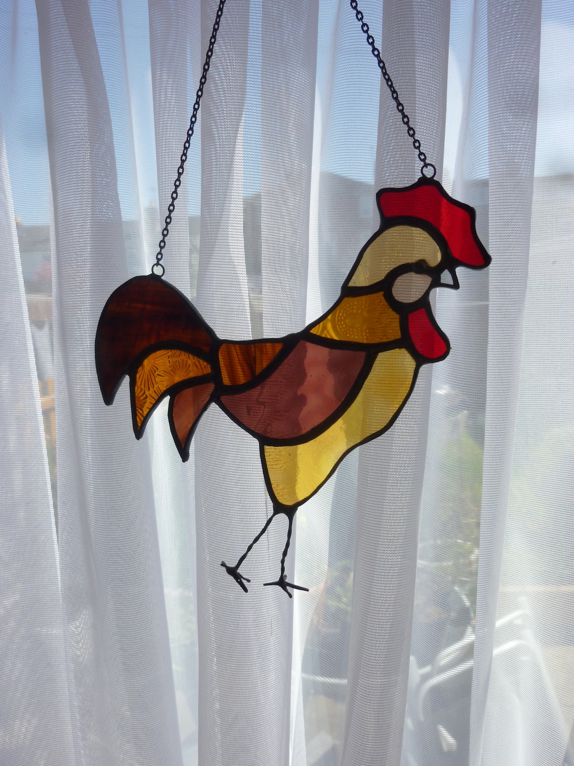 Stained Glass Rooster Suncatcher.brown Chicken. Etsy