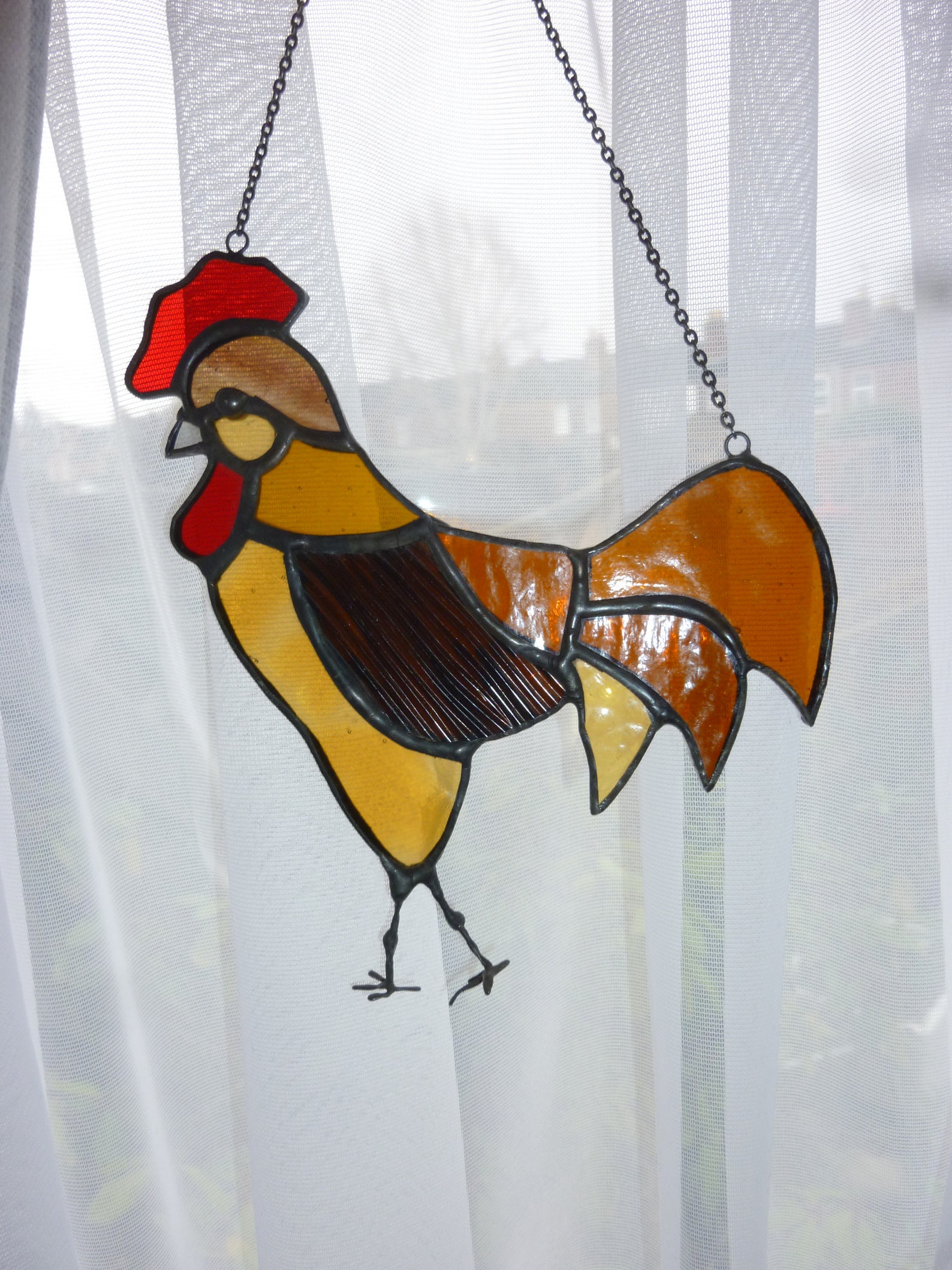 Stained Glass Rooster Suncatcher.brown Chicken. Etsy