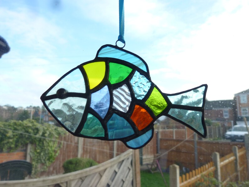 Stained glass fish suncatcher.Fish ornament. Etsy