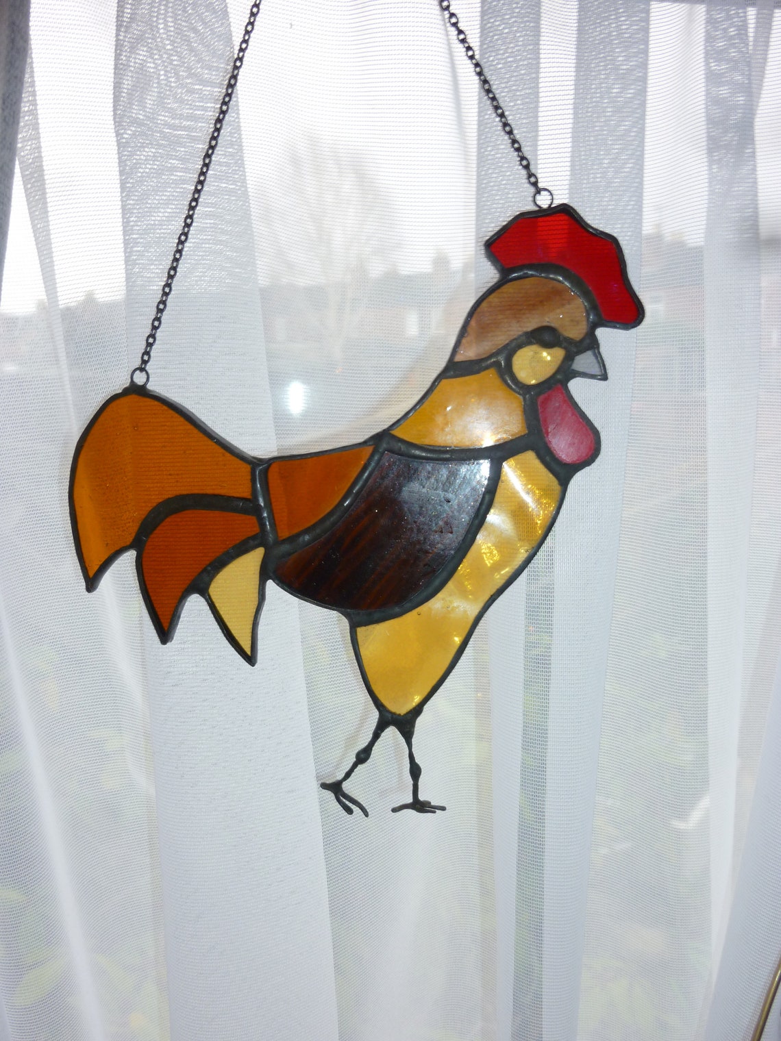 Stained Glass Rooster Suncatcher.brown Chicken. Etsy