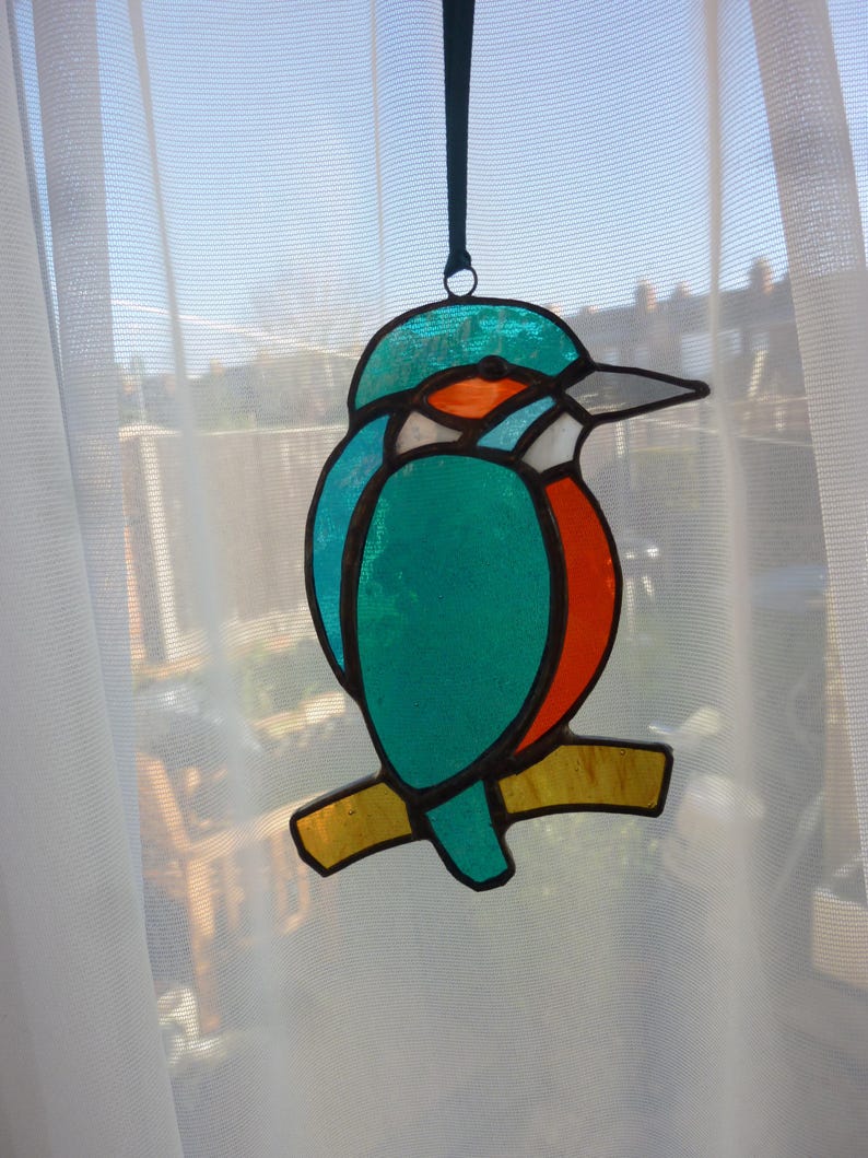 Stained glass Kingfisher suncatcher,Bird suncatcher,カワセミ，翡翠 image 4