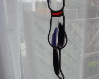 Stained glass Cat suncatcer,Black  cat.