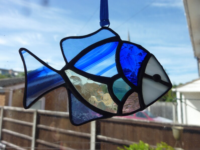 Stained glass fish suncatcher.colourful fish suncatcher.B Etsy