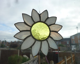 Flower suncatcher. Stained glass flower. White flower.