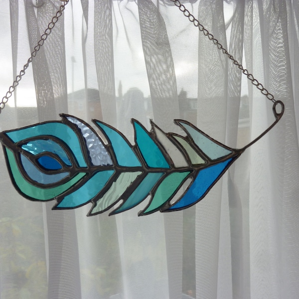 Stained glass Peacock feather suncatcher